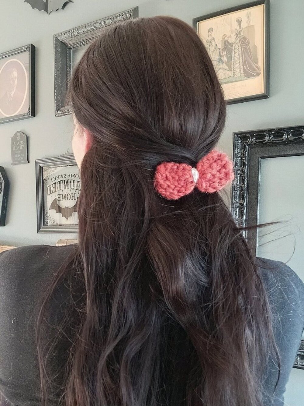 Hand Knit Hair Bow on Clip, Rust Orange with Vintage White Lace, "Burnt Pumpkin"